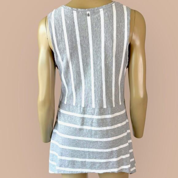 Two By Vince Camuto Striped Tank Top Cotton Knit Swing Hem Size L Gray White - Picture 2 of 15